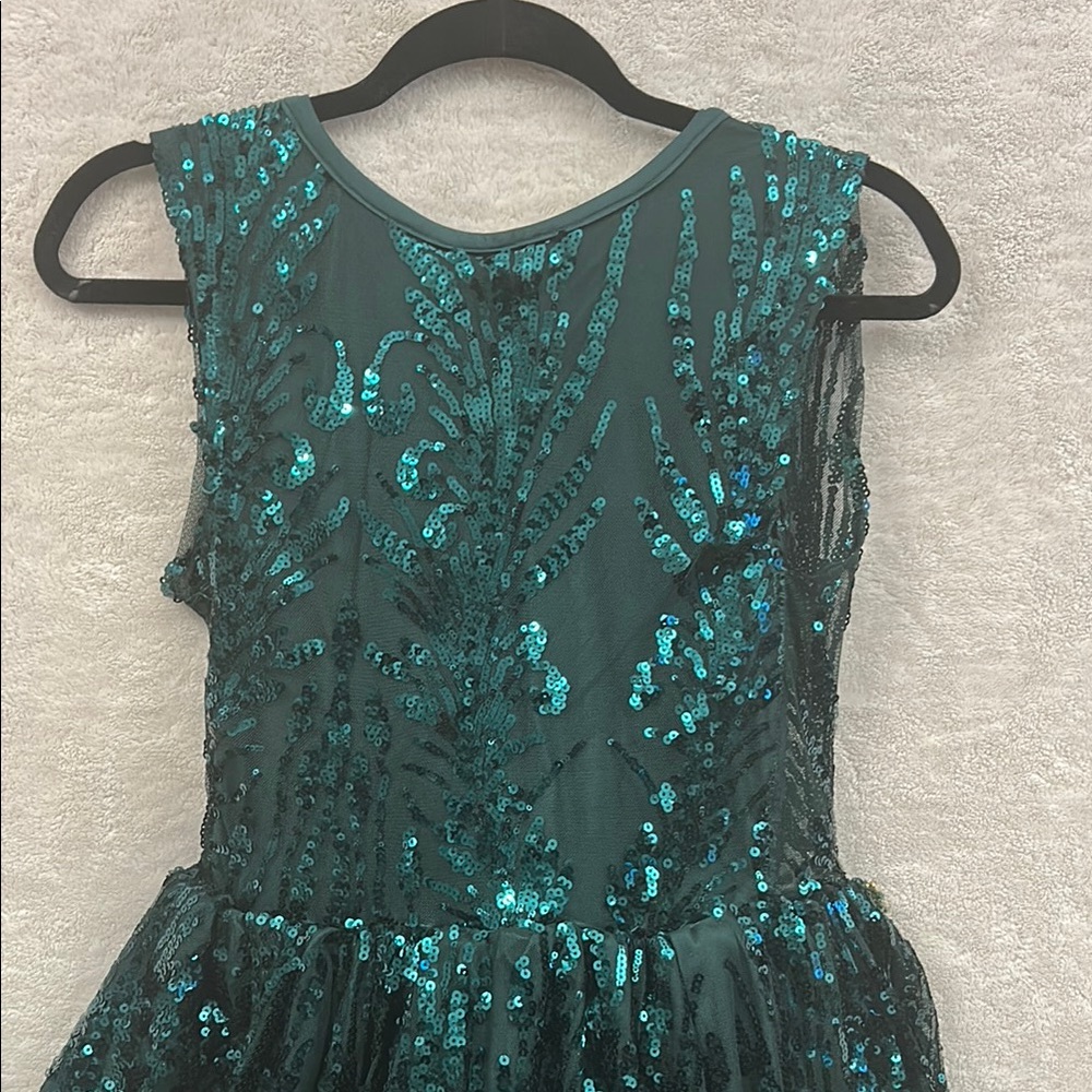 Emerald Green Sleeveless Crew Neck A-line Dress - Picture 3 of 16